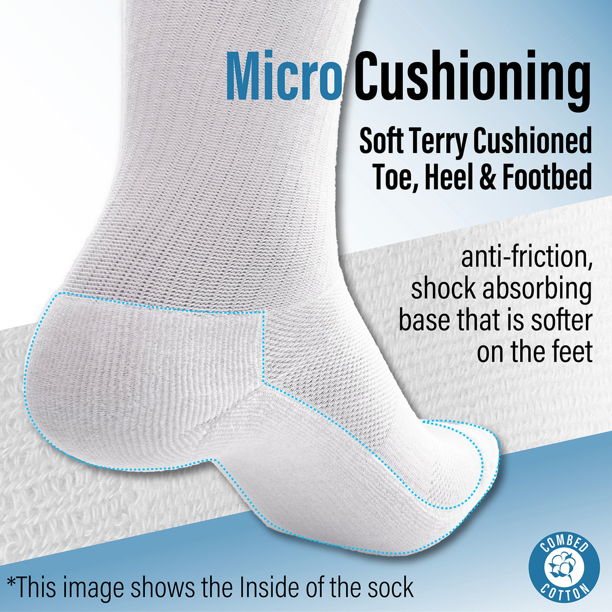Mens 12 Pack Half Terry Sports Socks (White/Grey Striped)