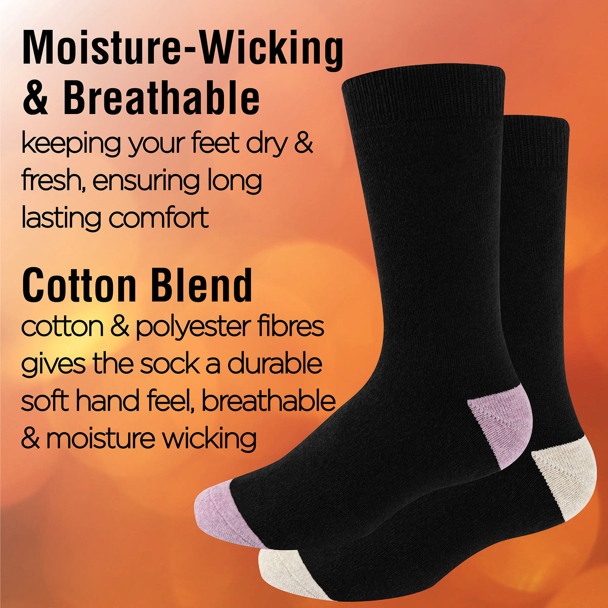 Womens 5 Pack Thermal Socks (Black Contrast H&T)