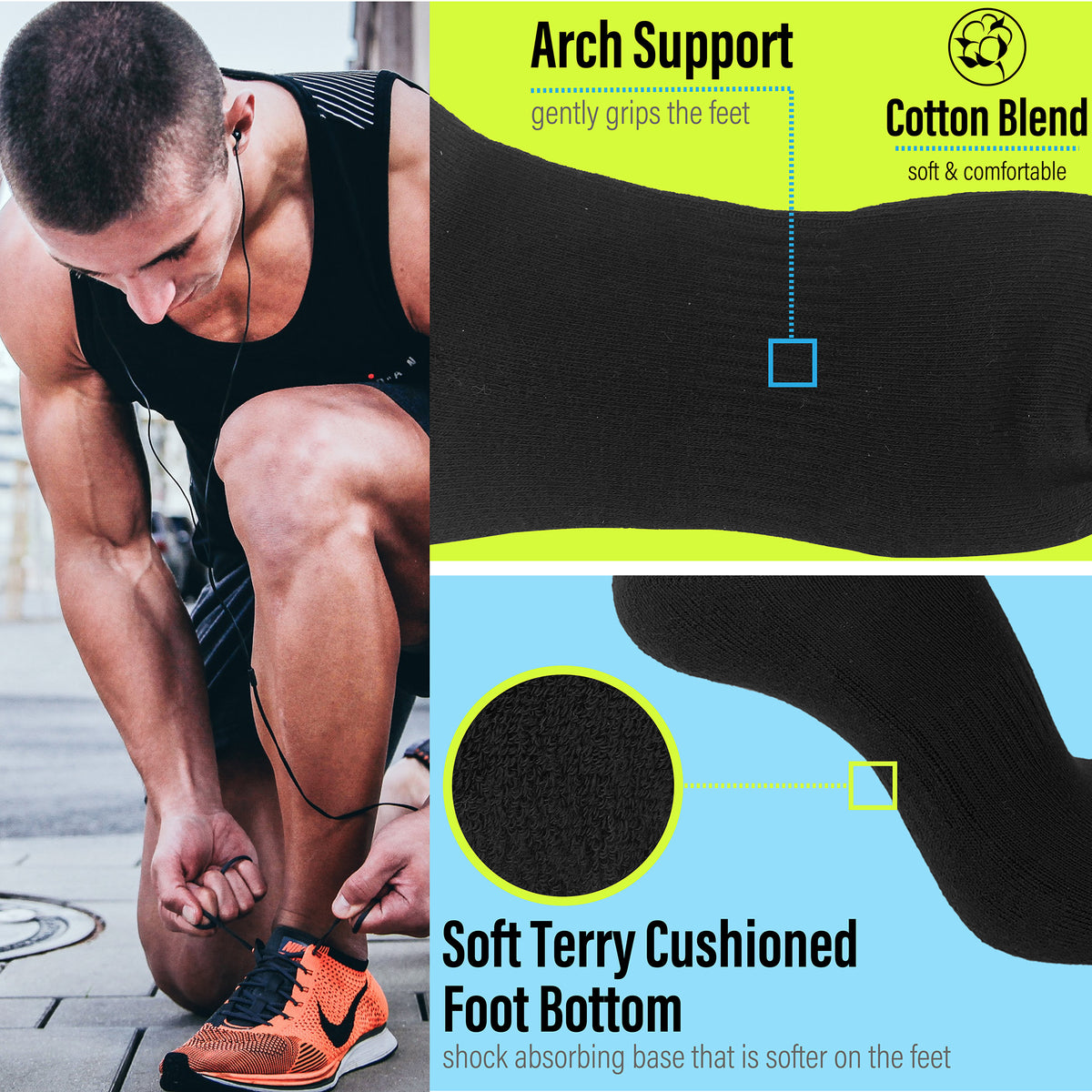 Mens Sports Trainer Liner Socks Black