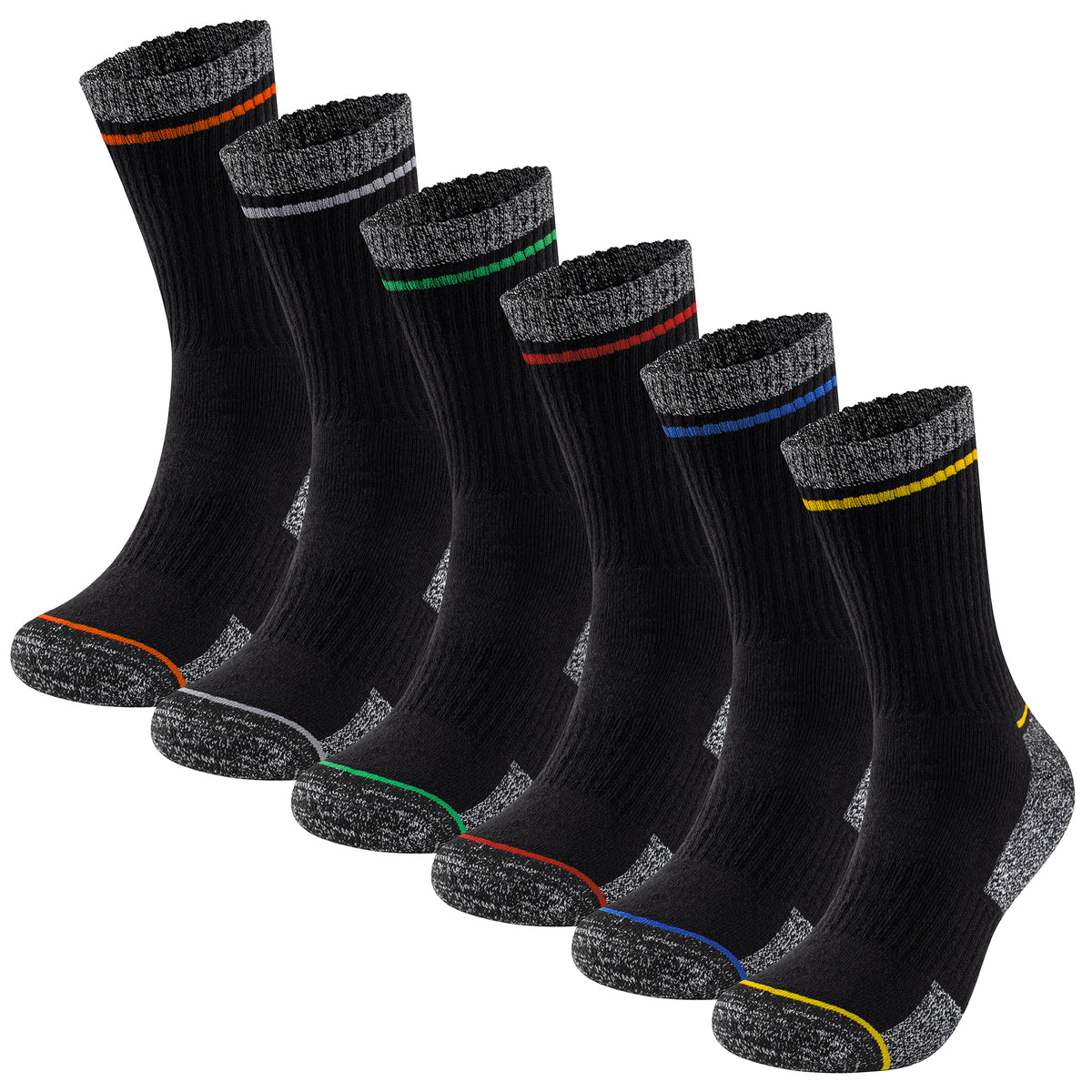 Mens 6 Pack Premium Cotton Blend Contrast Stripe Black Work Socks