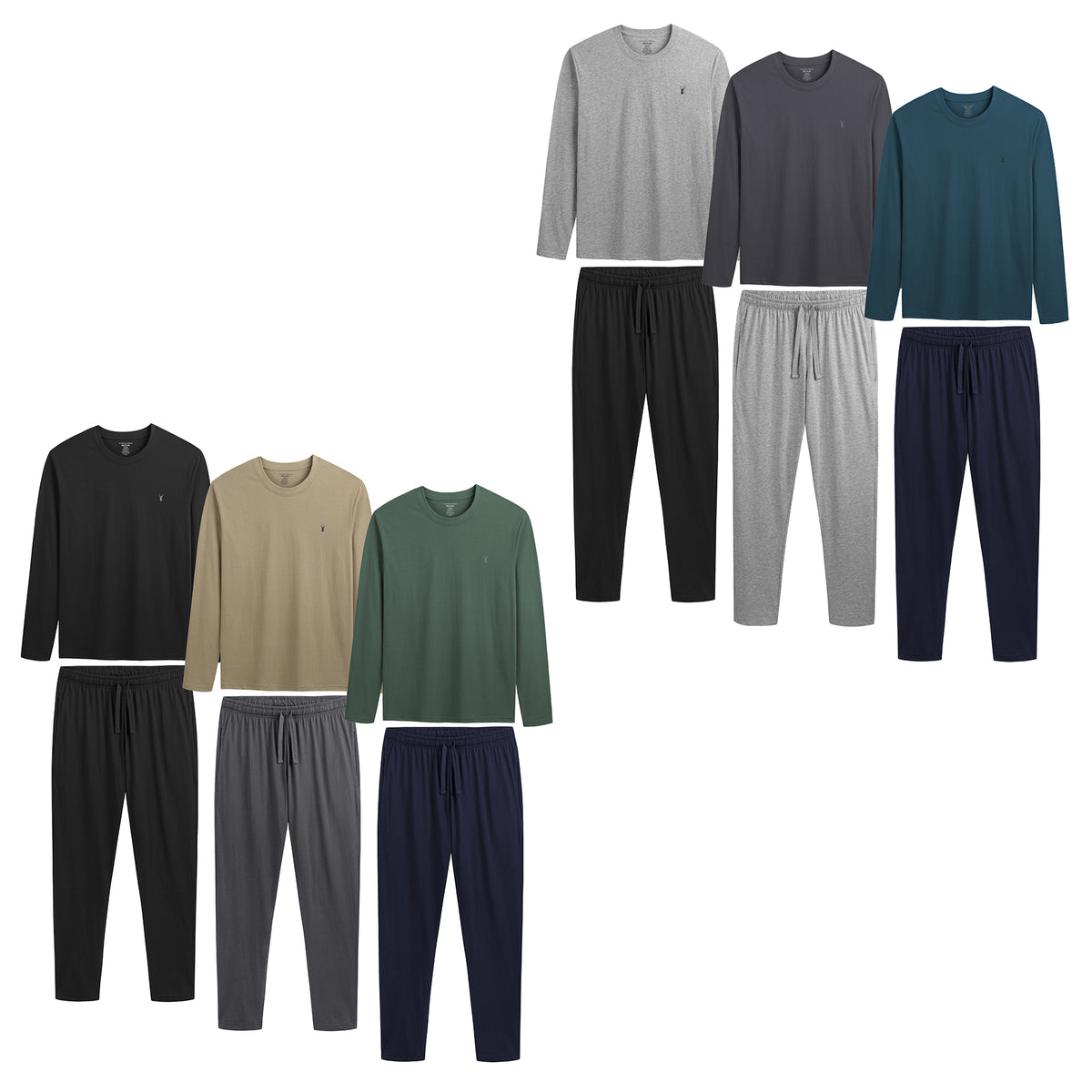 Mens 3PK Long Sleeved Grey/Blue Long Pyjamas Set