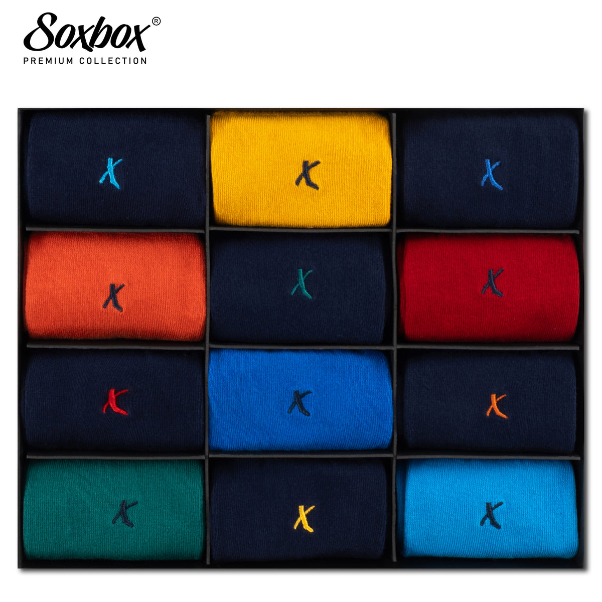 Mens 12PK Bright Embroidery Socks - Soxbox