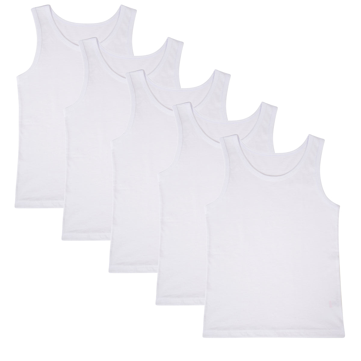 Boys White 5 Pack Vests