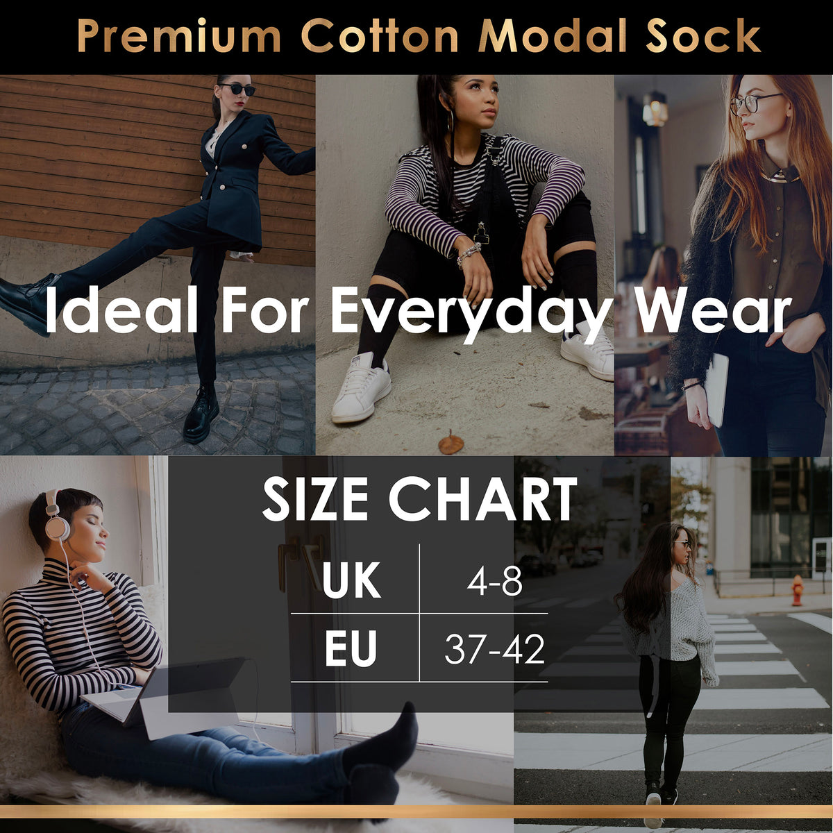 Black 6 Pack Womens Premium Modal Blend Socks
