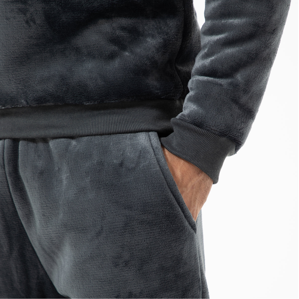 Mens Flannel & Sherpa Lined Black/Red LS Pyjamas Set