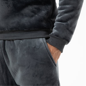 Mens Flannel & Sherpa Lined grey LS Pyjamas Set