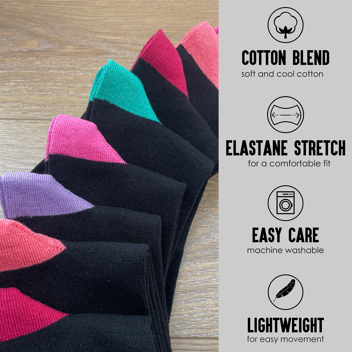 Womens 12 PK Cotton Blend Contrast Blend Socks