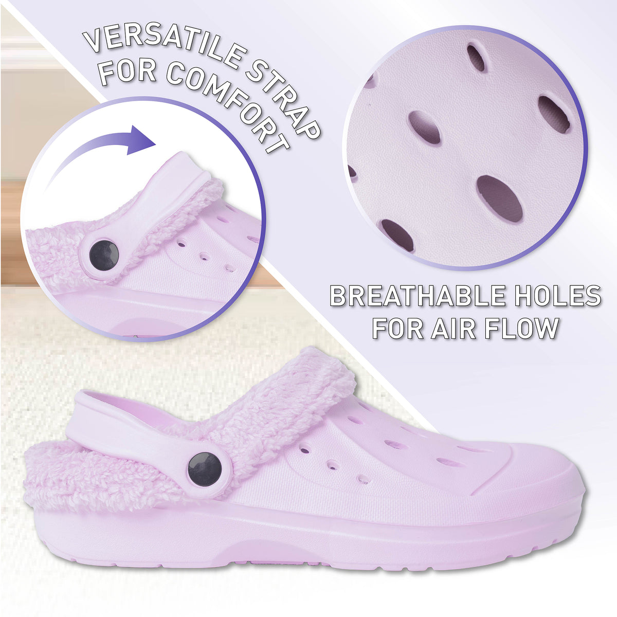 Ladies Fleece Lined Clogs new lilac