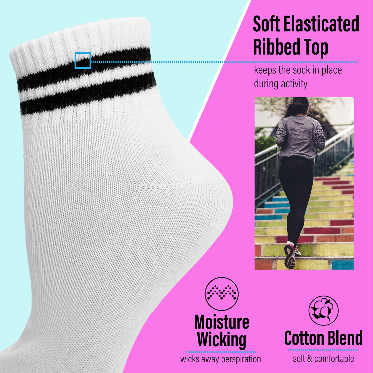 Ladies Sports Ankle Socks Crop Length White