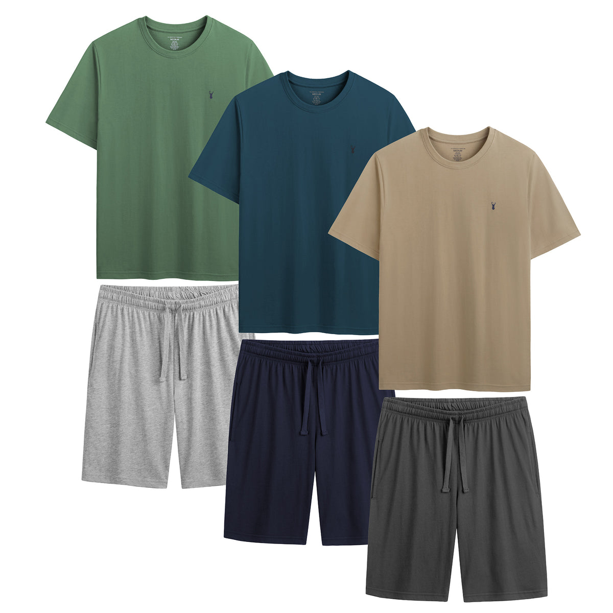 Mens 3 PK Cotton Coloured Shorty Pyjama Set