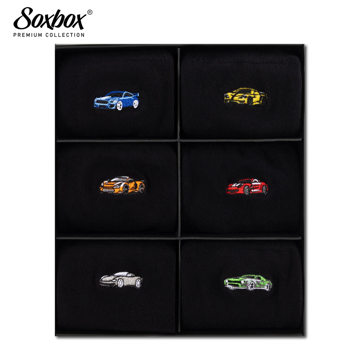 Mens 6PK Black Embroidery Socks - Soxbox