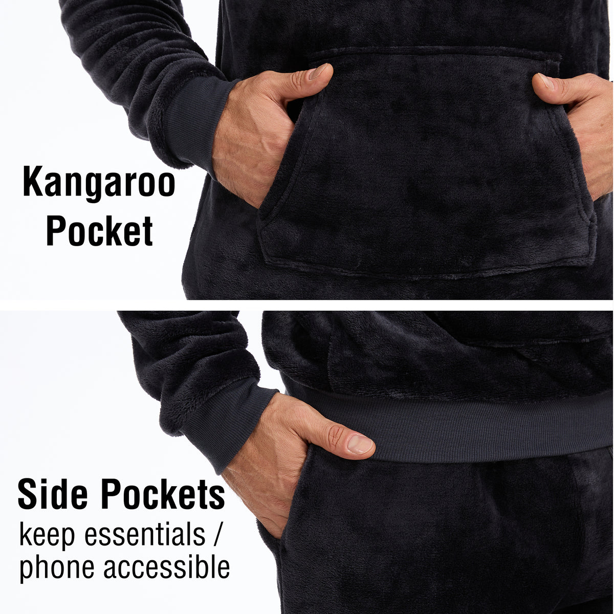Mens Flannel & Sherpa Lined Black/Red LS Pyjamas Set