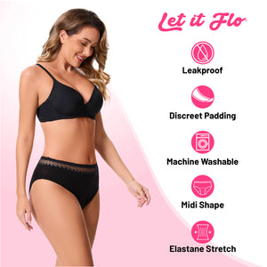 Womens Black 4 Pack Period Briefs (Lace)