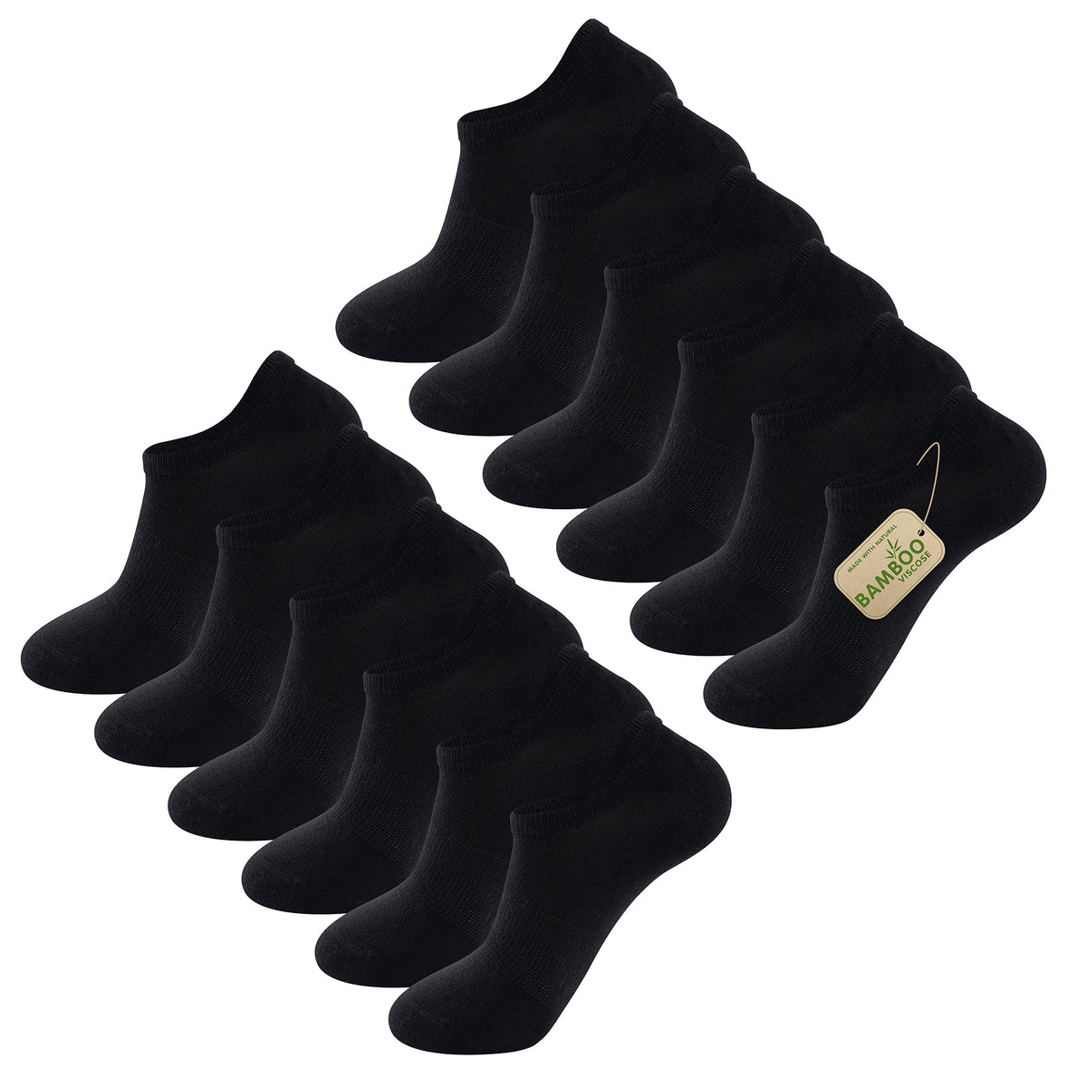 Mens12pk Bamboo Black Trainer Socks