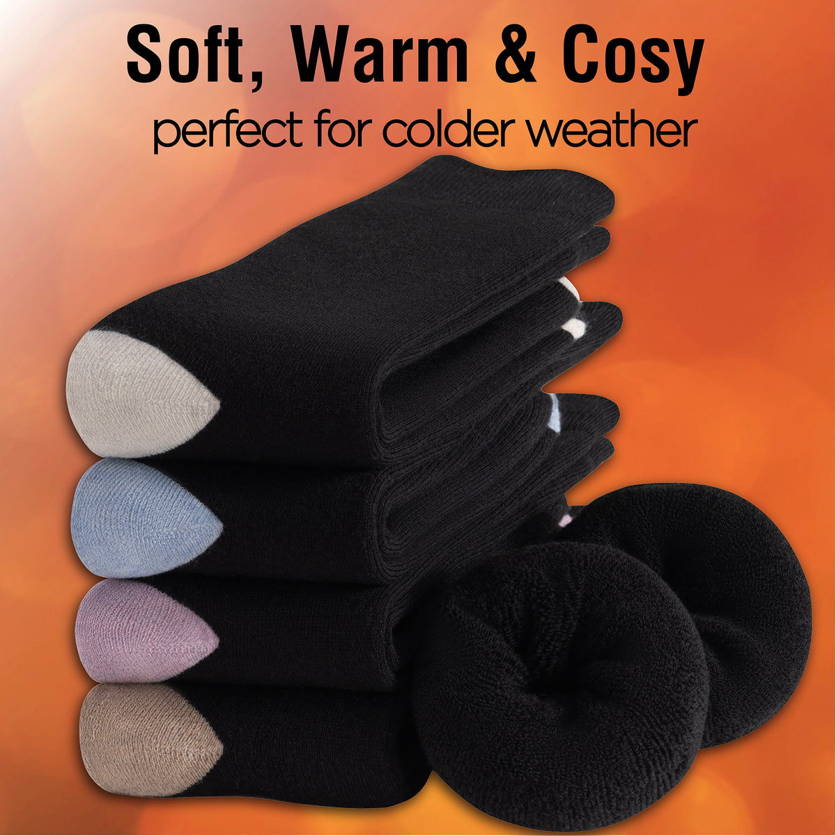 Womens 5 Pack Thermal Socks (Black Contrast H&T)