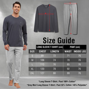 Mens 3PK Long Sleeved Grey/Blue Long Pyjamas Set
