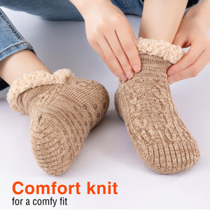 1PK Womens Sherpa Lined Slipper Socks Beige