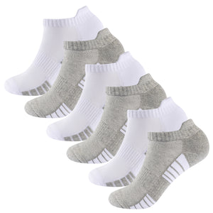 Womens 6pk Striped Half Terry White/Grey Trainer Socks