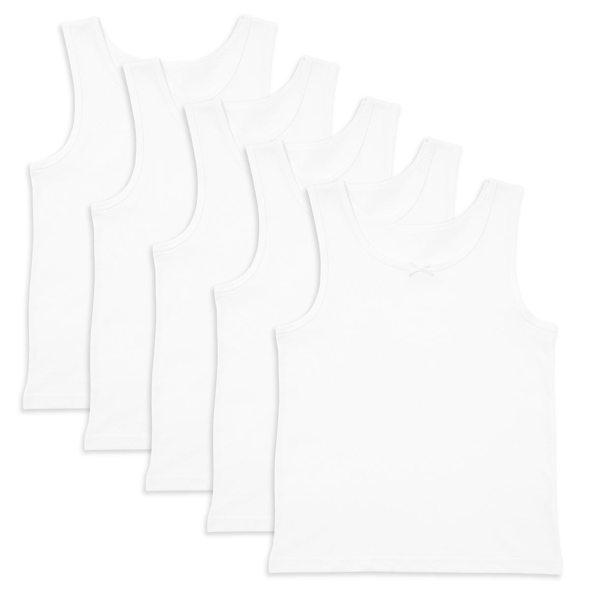 Girls White 5 Pack Vests