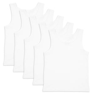 Girls White 5 Pack Vests