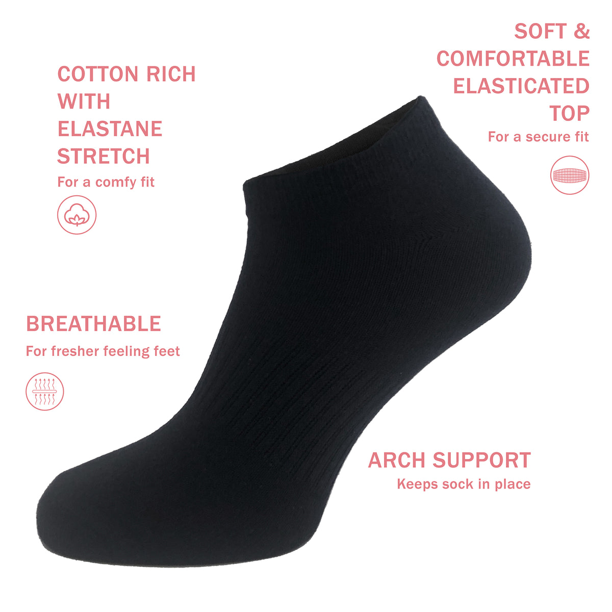 Ladies 15 Pack Cotton Blend Black Trainer Liners