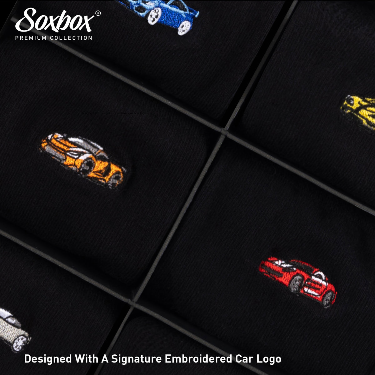 Mens 6PK Black Embroidery Socks - Soxbox