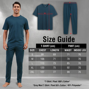 Mens 3PK Short Sleeved Long Blue/Grey Pyjamas Set