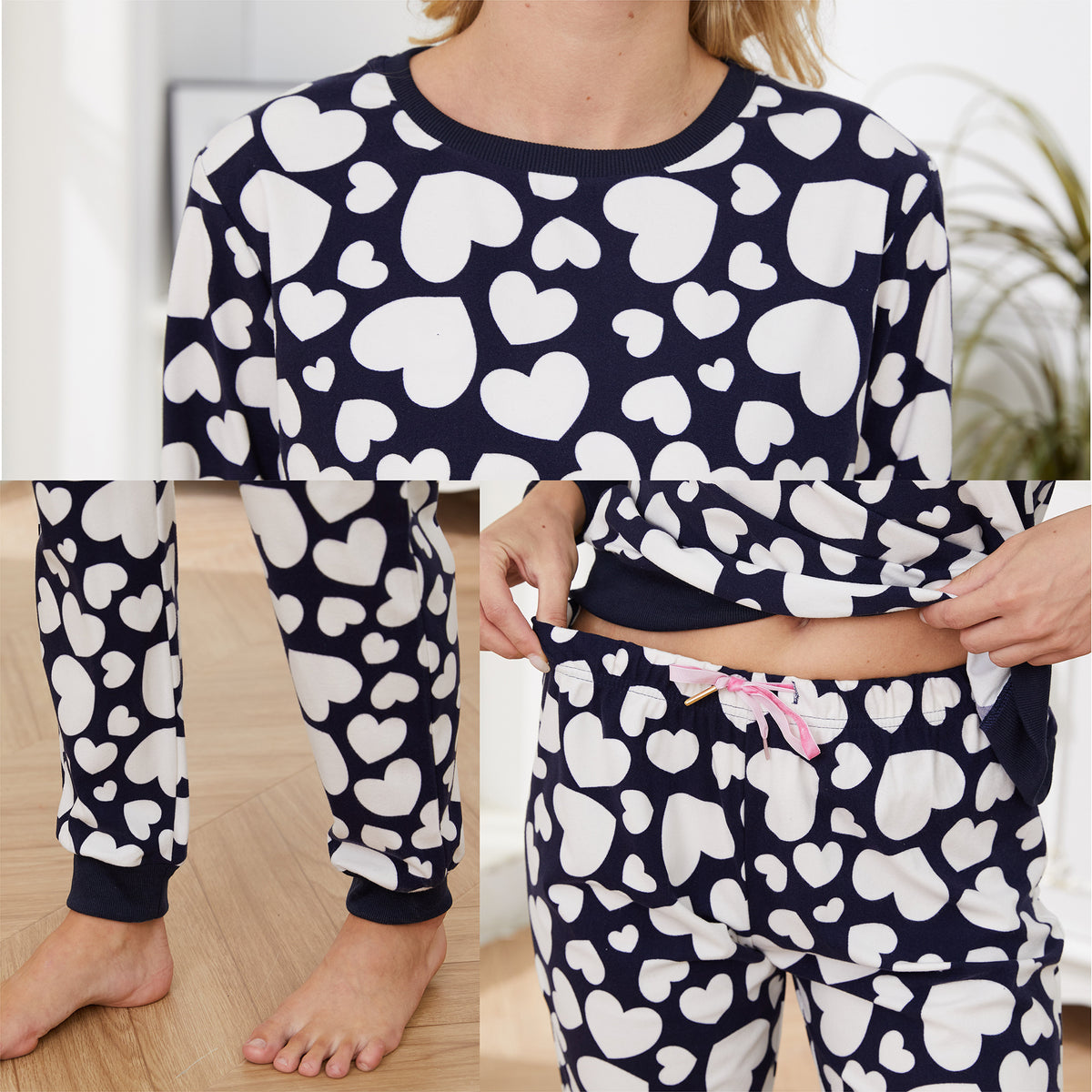 Womens Cream Hearts Pyjamas Set