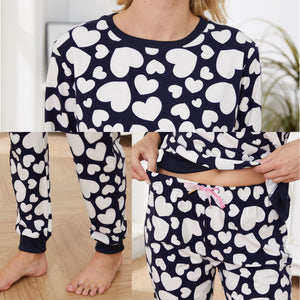 Womens Cream Hearts Pyjamas Set