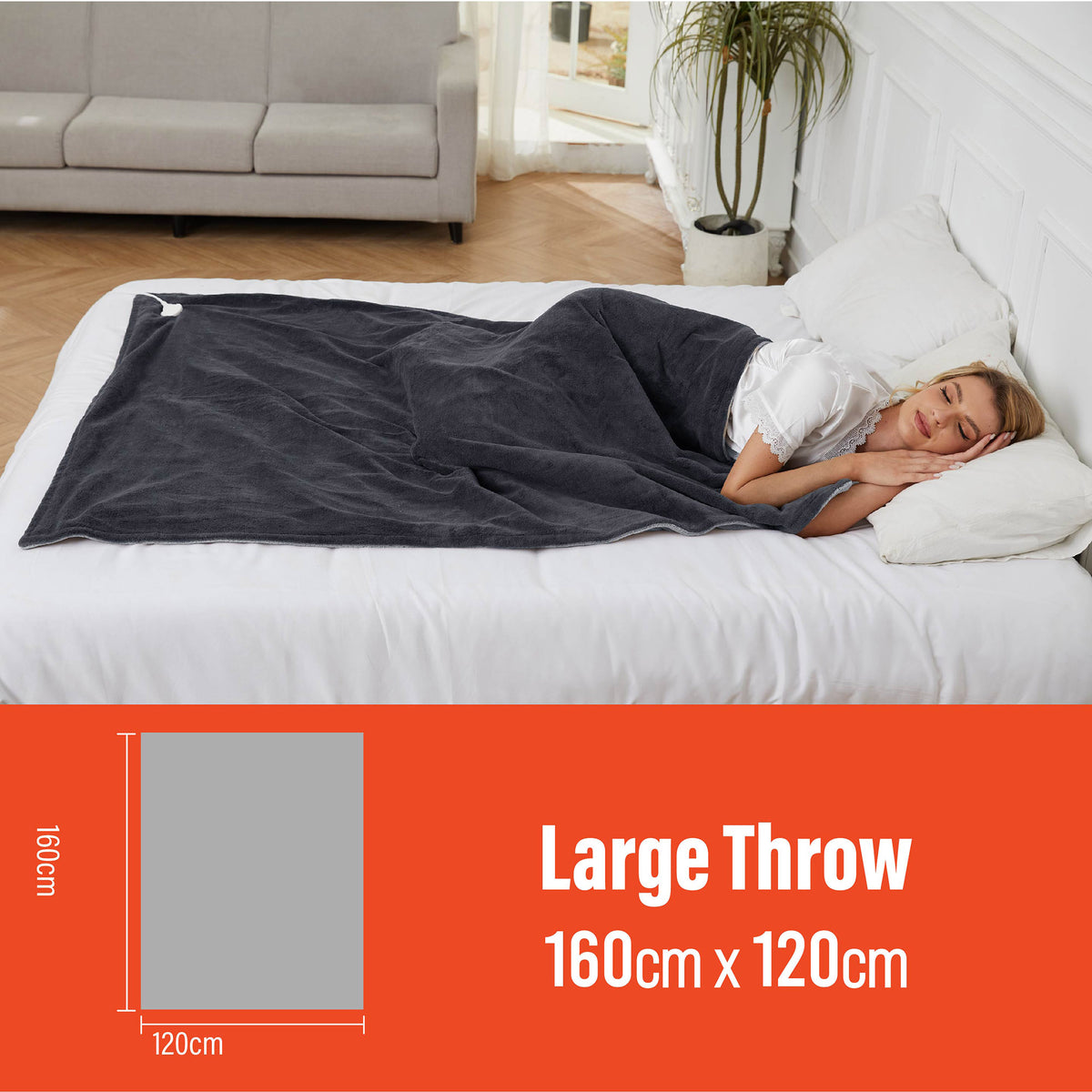 Luxurious Dark Grey Fleece Heated Electric Throw