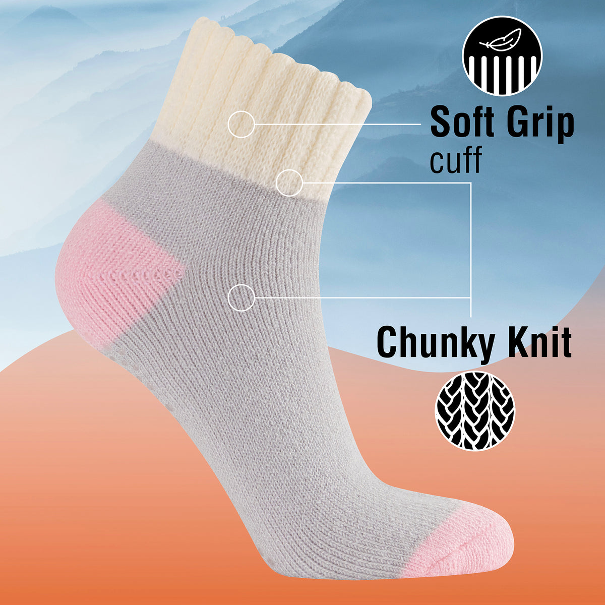 Womens 3 pack Brushed Lounge Socks Neutral Block