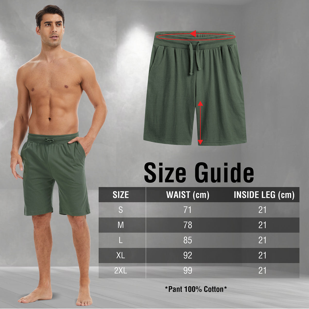 Mens 3PK Blue/Khaki Lounge Shorts