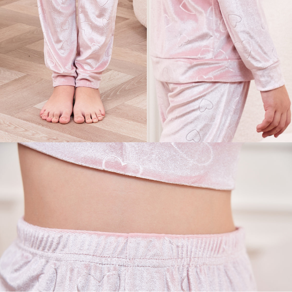 Girls Velour Pink Hearts Pyjamas Set