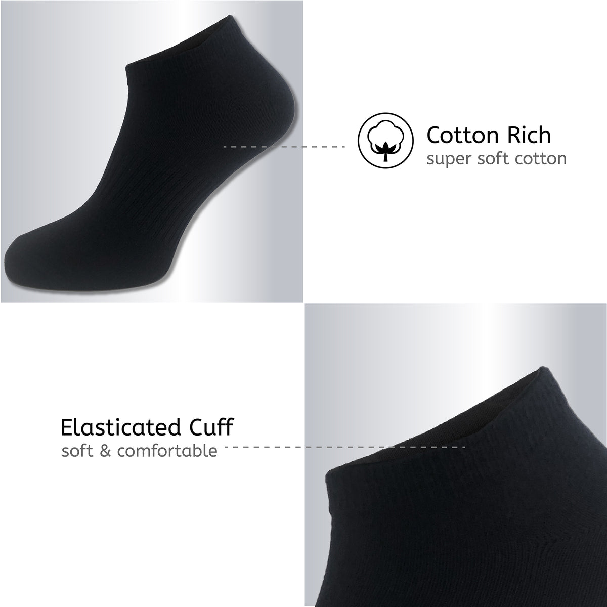 Mens 12PK Trainer Liner Black Socks