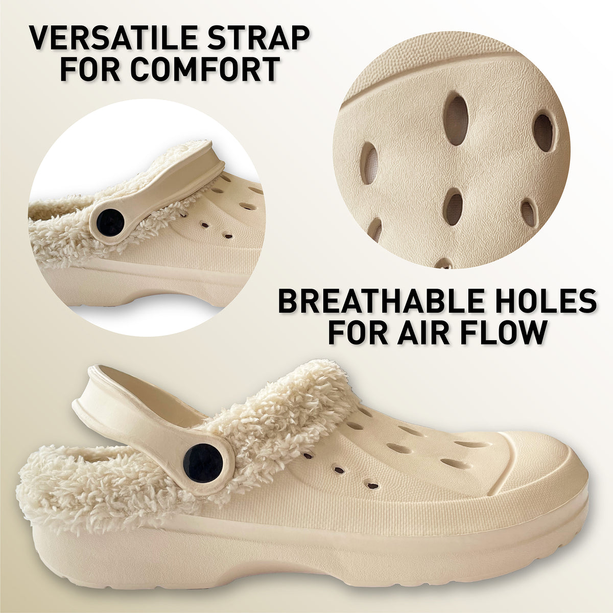 Ladies Fleece Lined Clogs beige
