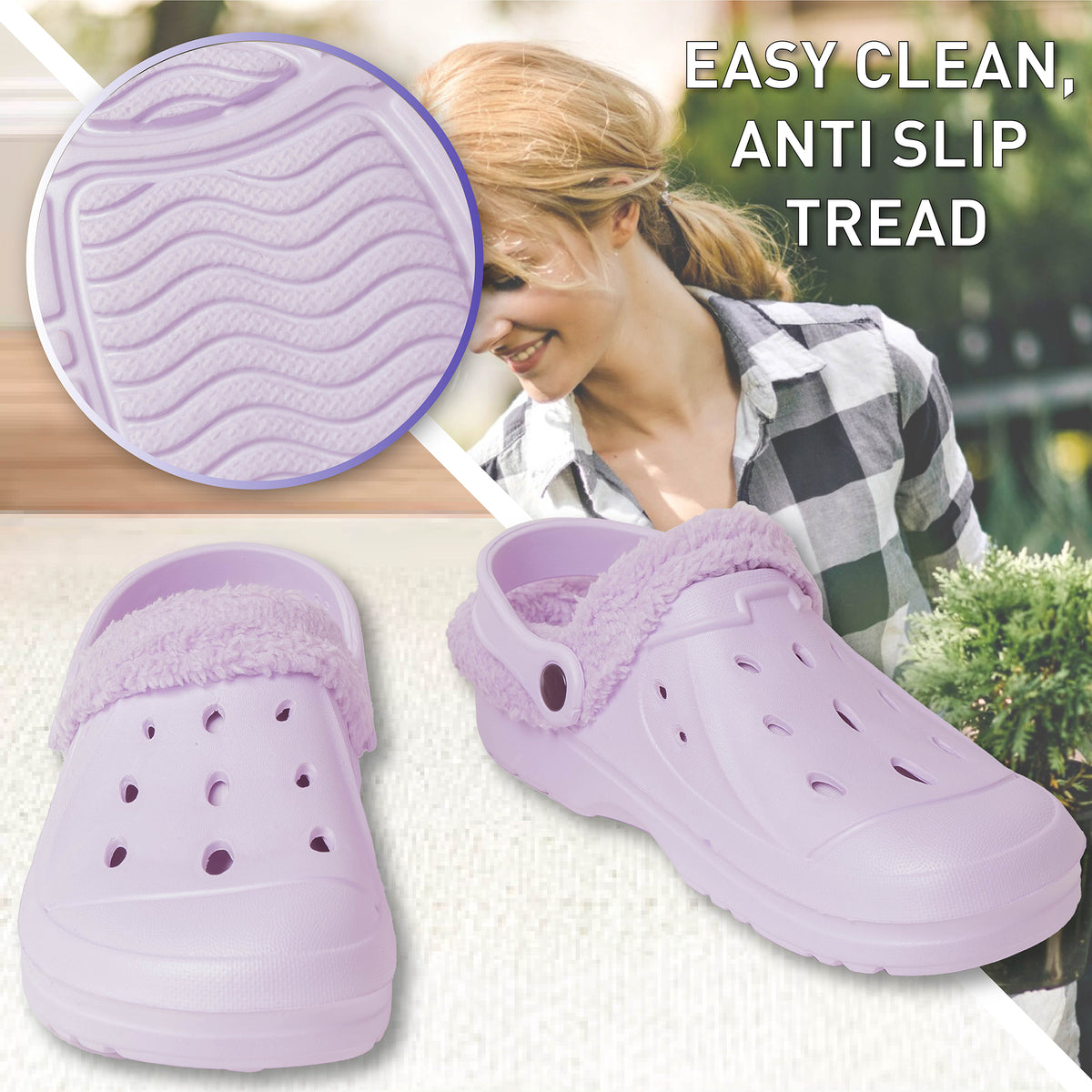 Ladies Fleece Lined Clogs new lilac