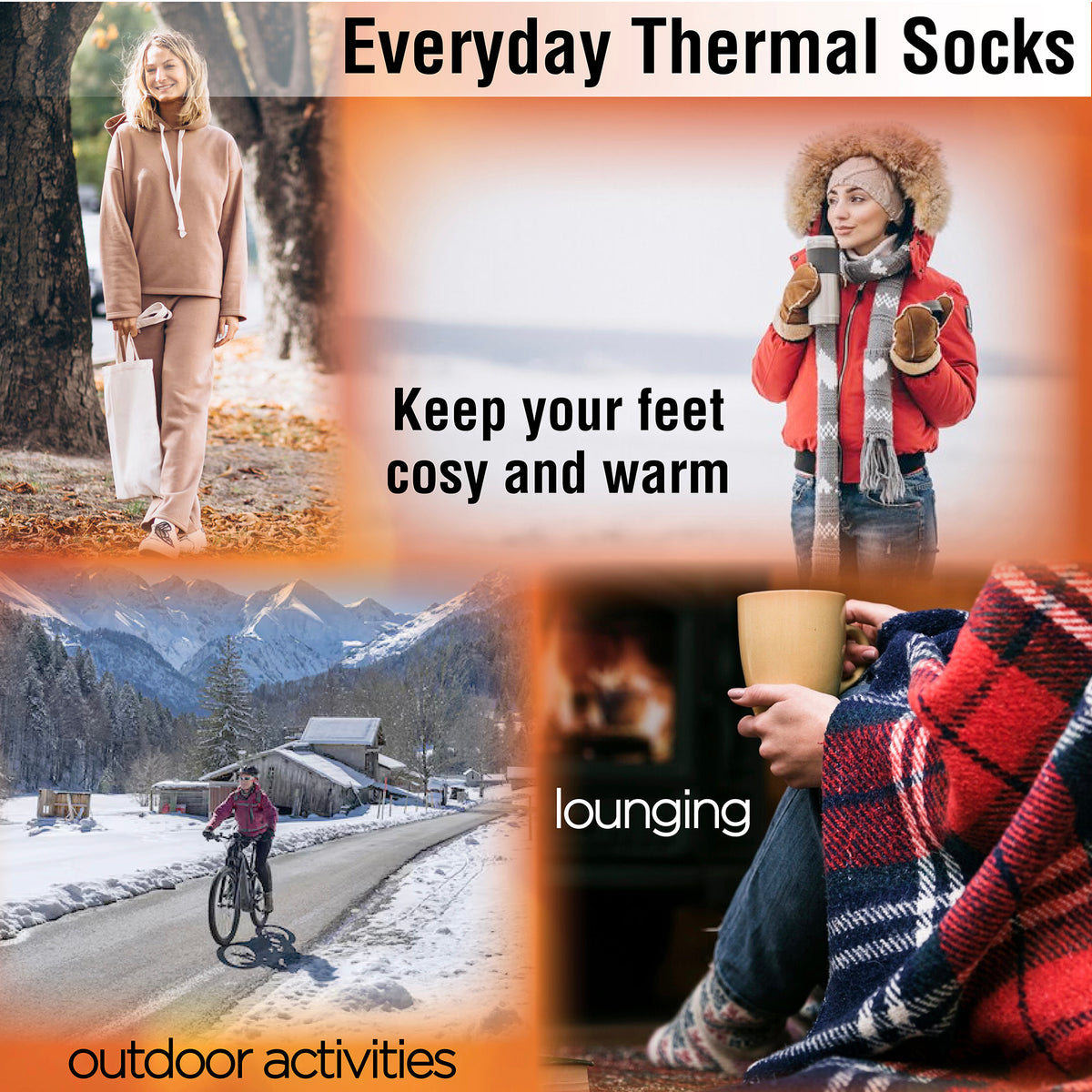 Womens 5 Pack Thermal Socks (Black Contrast H&T)