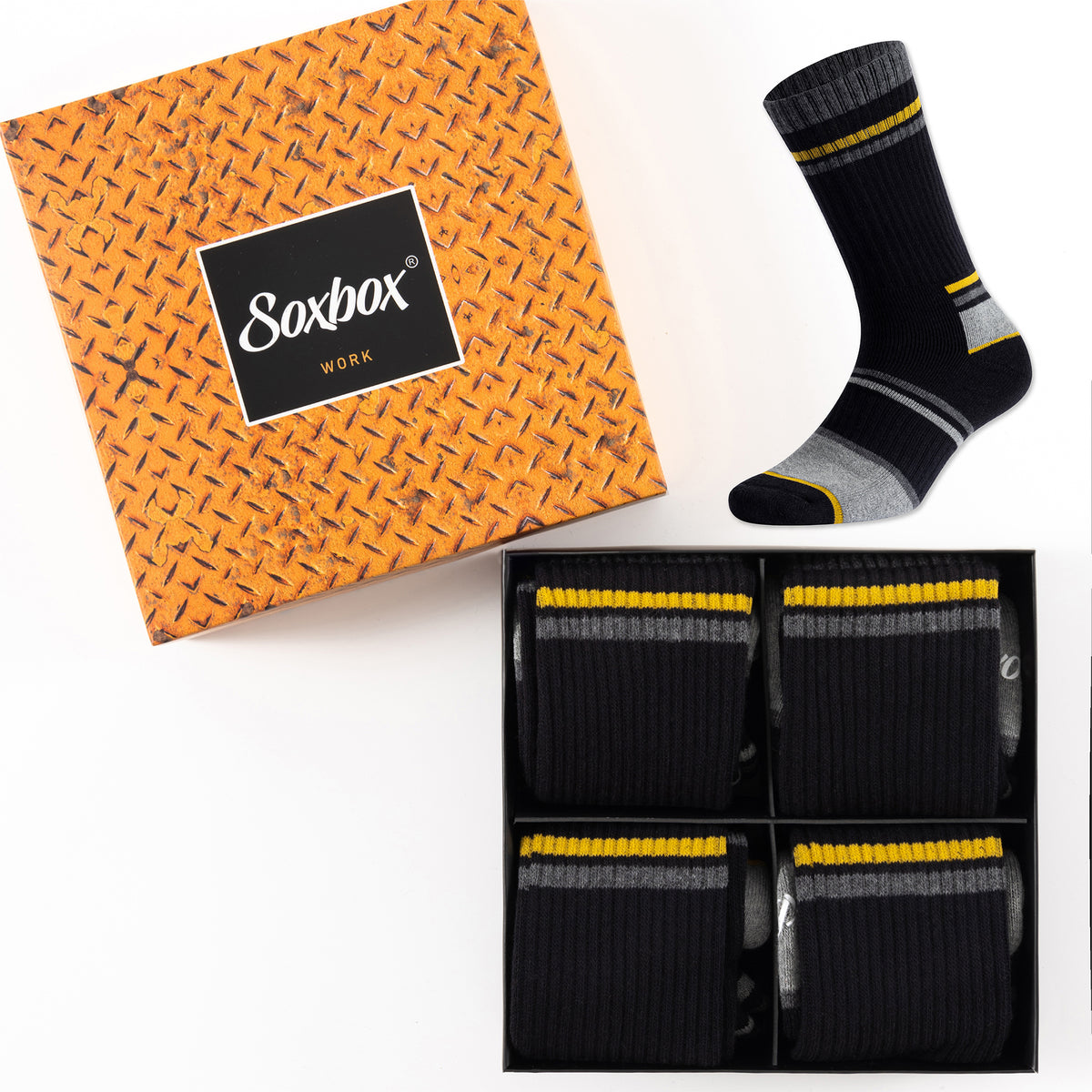 Mens 4PK Soxbox Black Work Socks