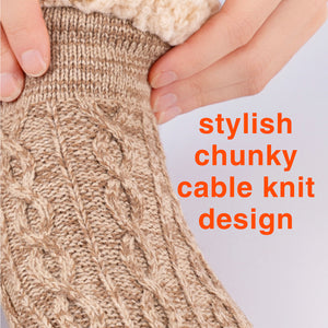 1PK Womens Sherpa Lined Slipper Socks Beige