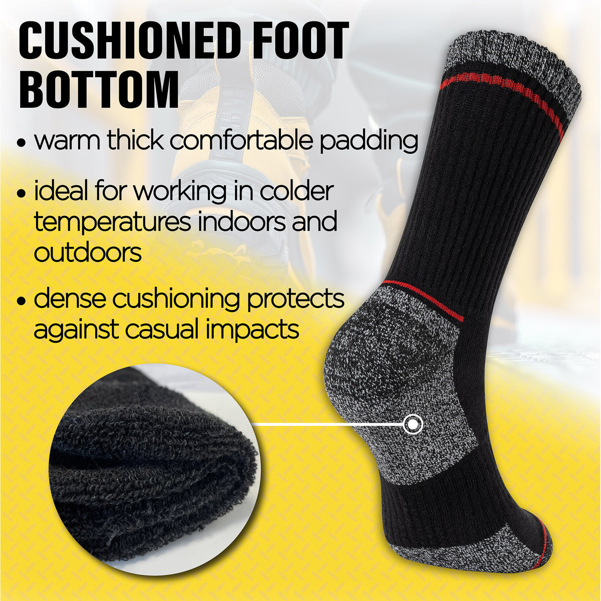 Mens 6 Pack Premium Cotton Blend Contrast Stripe Black Work Socks