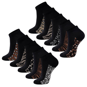 Womens 10 Pack Trainer Liner Socks (Animal - Black)