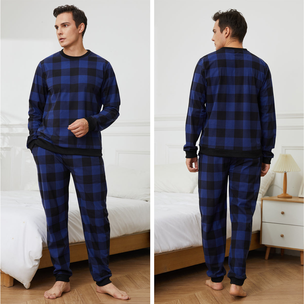 Mens LS Pyjamas Set Cobalt Blue Check