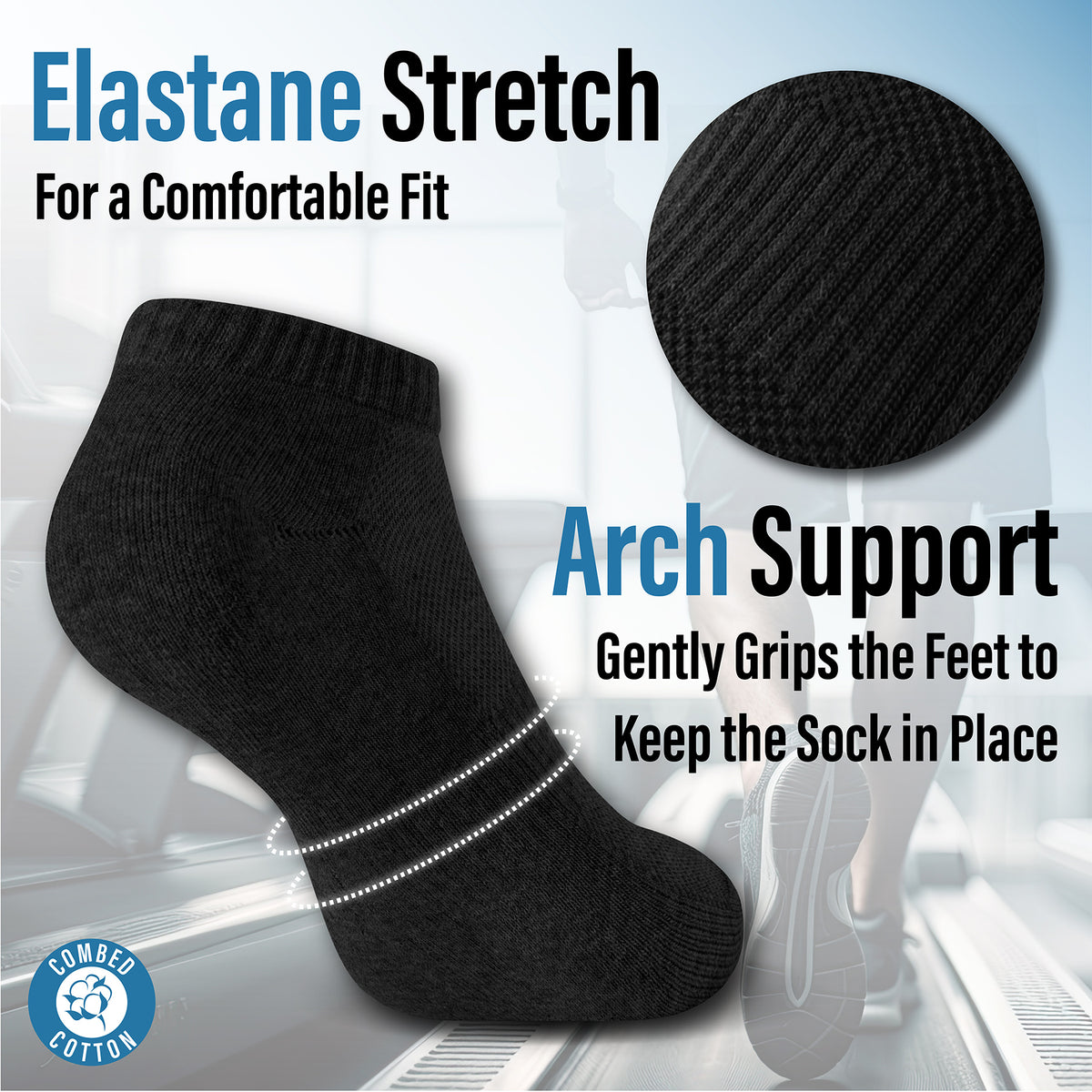 Mens 12pk Half Terry Black Trainer Socks