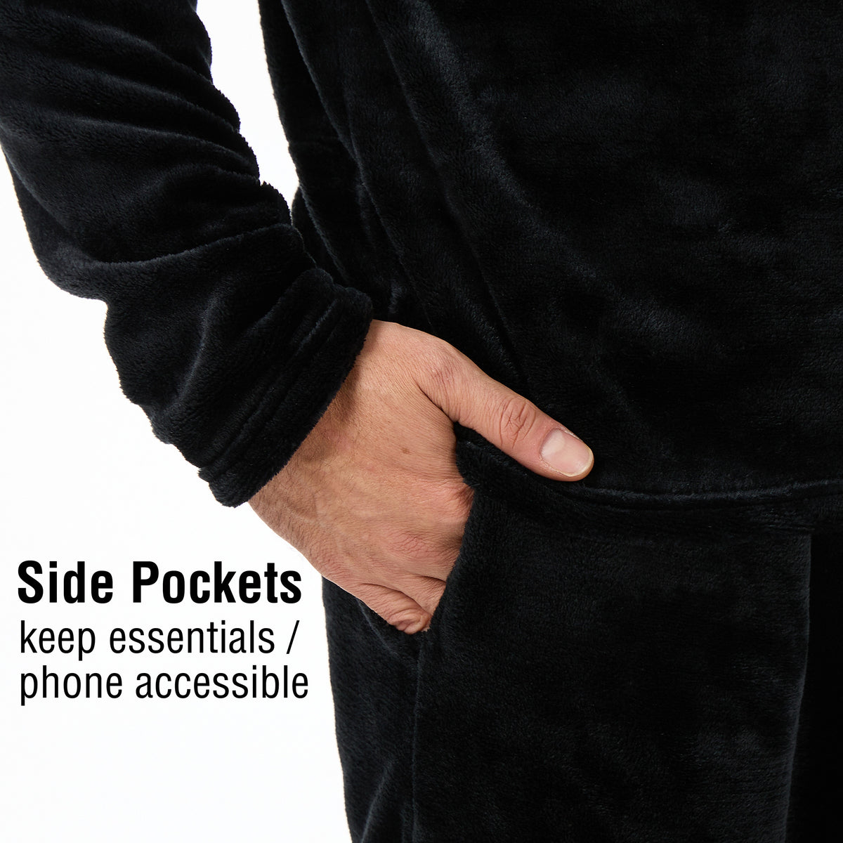 Mens Flannel Fleece Black Pyjama Set