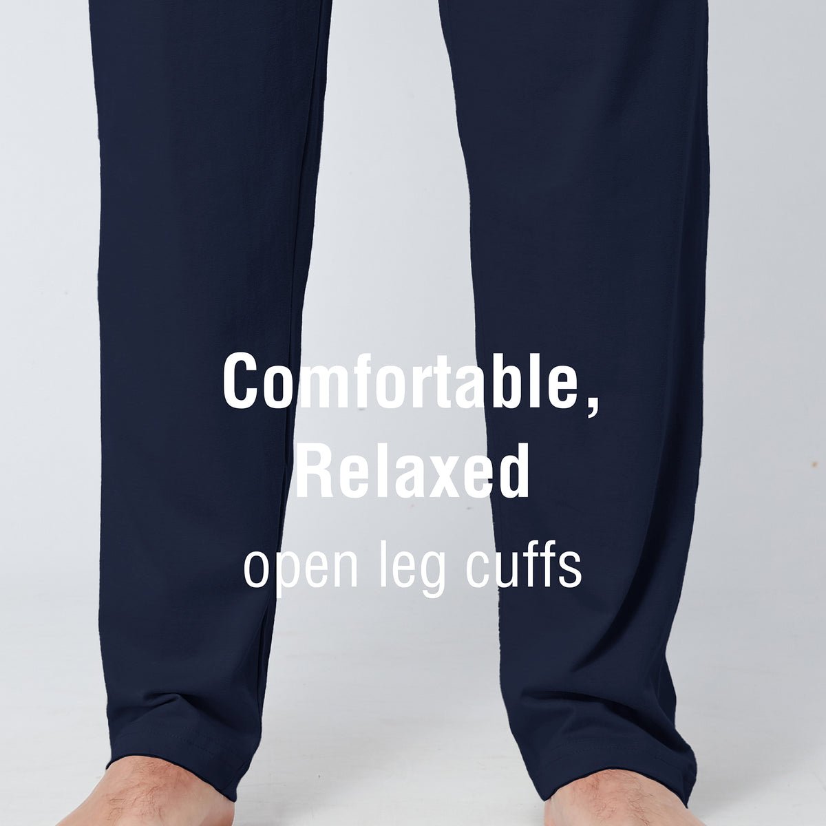 Navy Open Leg Lounge Pants With Ribbed Waistband