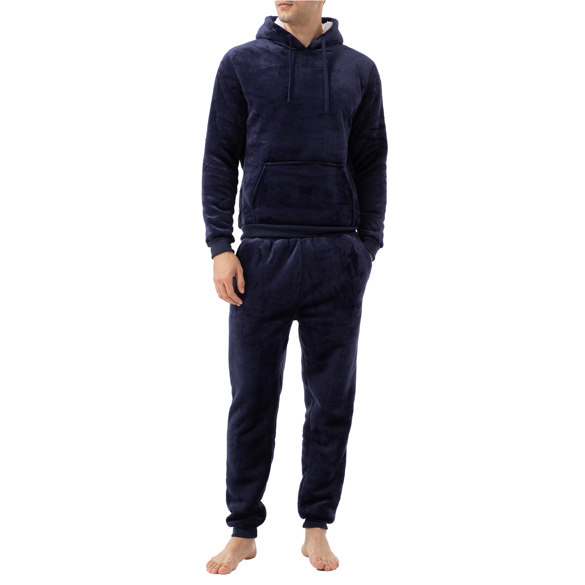 Mens Flannel & Sherpa Lined Black/Red LS Pyjamas Set