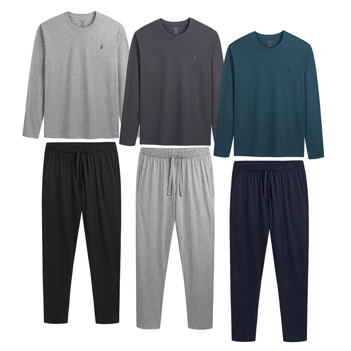 Mens 3PK Long Sleeved Grey/Blue Long Pyjamas Set
