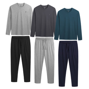 Mens 3PK Long Sleeved Grey/Blue Long Pyjamas Set