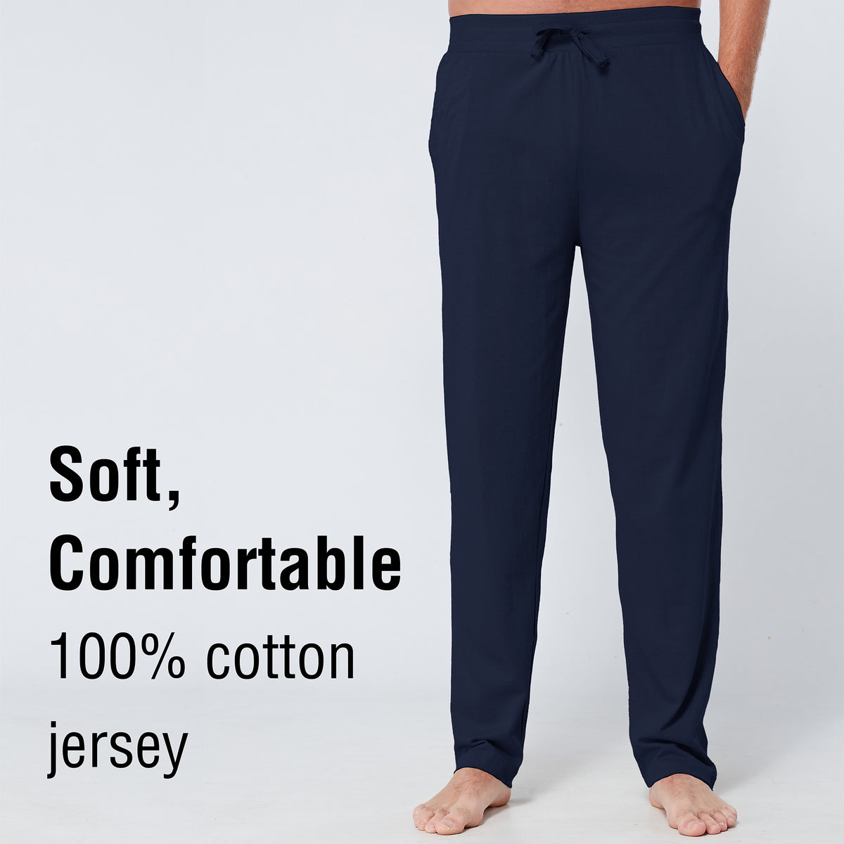 Navy Open Leg Lounge Pants With Ribbed Waistband