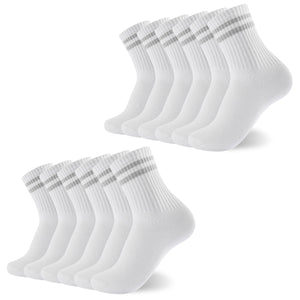Womens 12 Pack Sports Ankle/Crop Length Socks (White/ Grey Stripes)